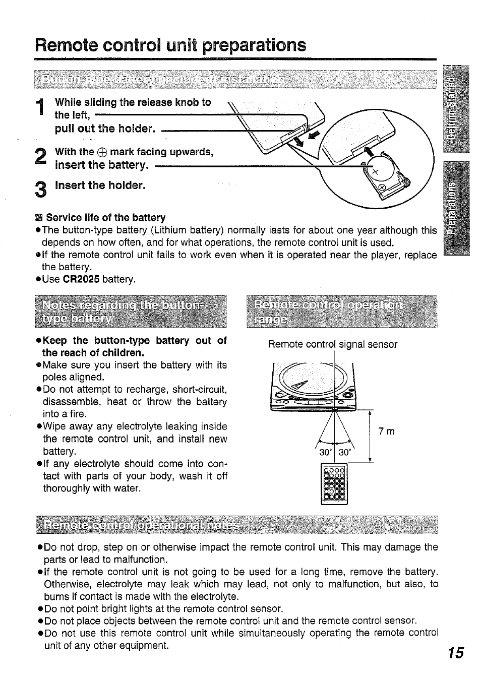 Remote control unit preparations | Panasonic DVD-L50PM User Manual | Page 15 / 58