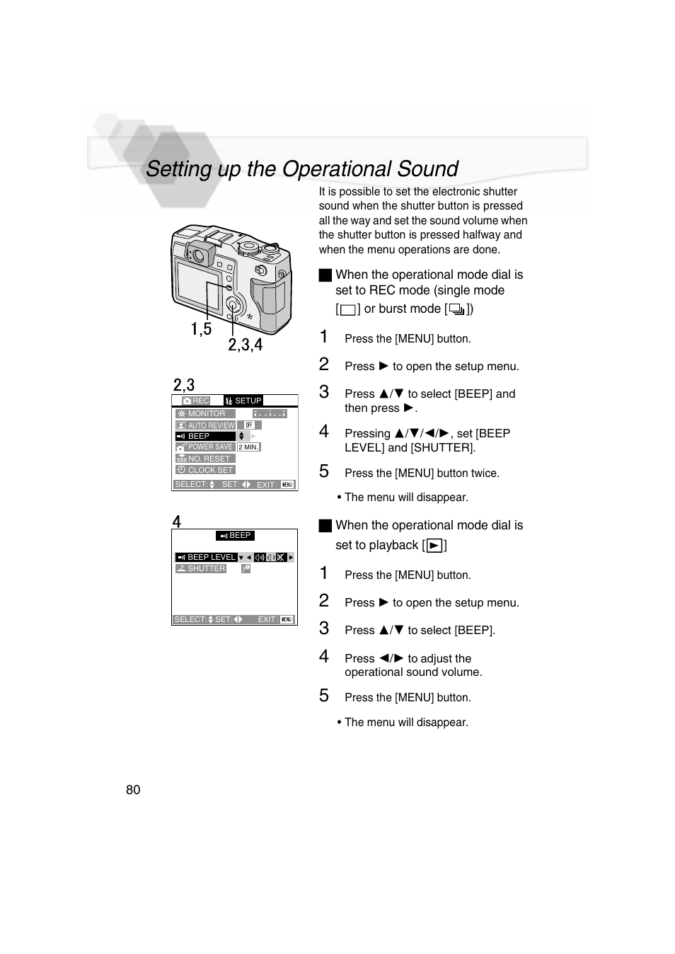 Setting up the operational sound | Panasonic DMC-LC5PP User Manual | Page 80 / 108