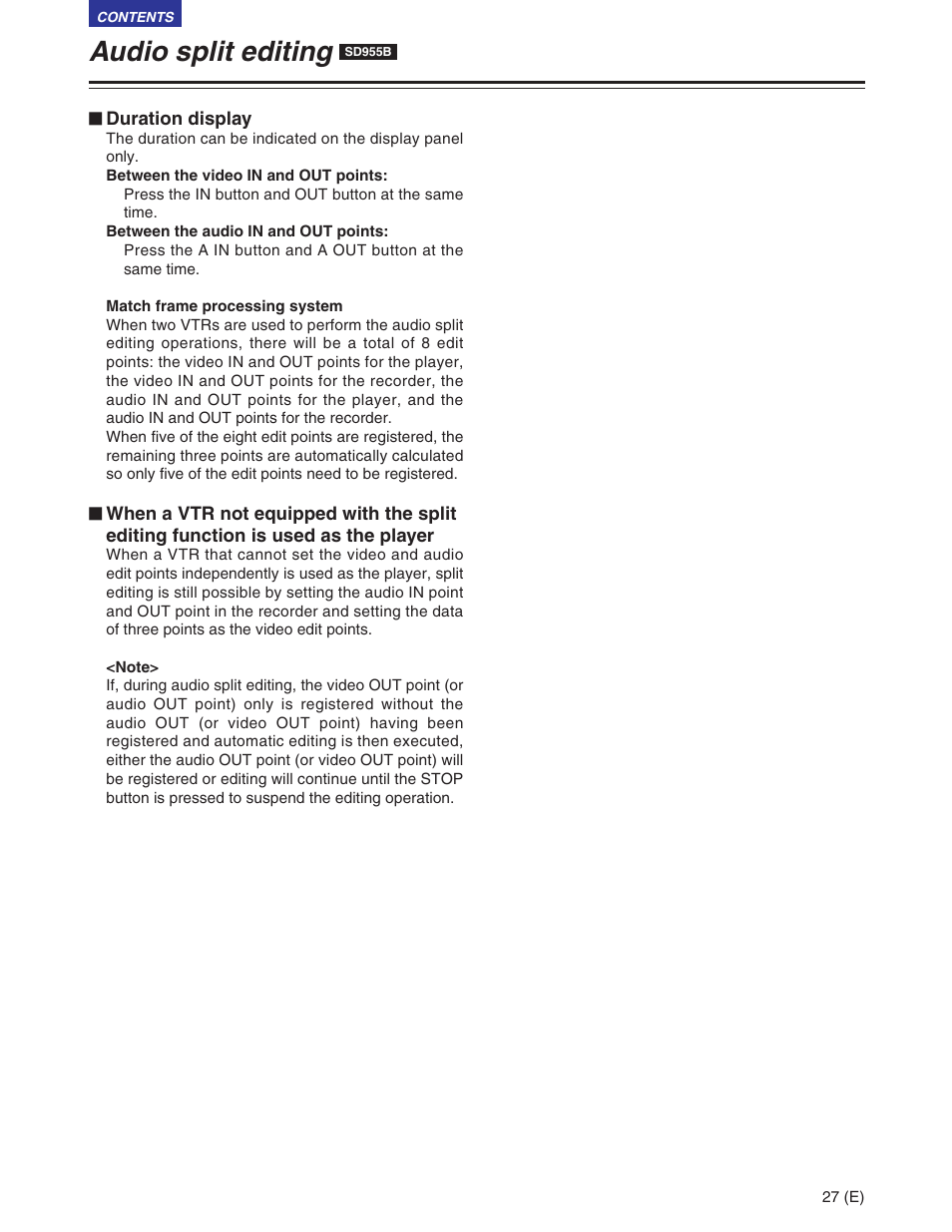 Audio split editing | Panasonic AJ-SD930BE User Manual | Page 27 / 81