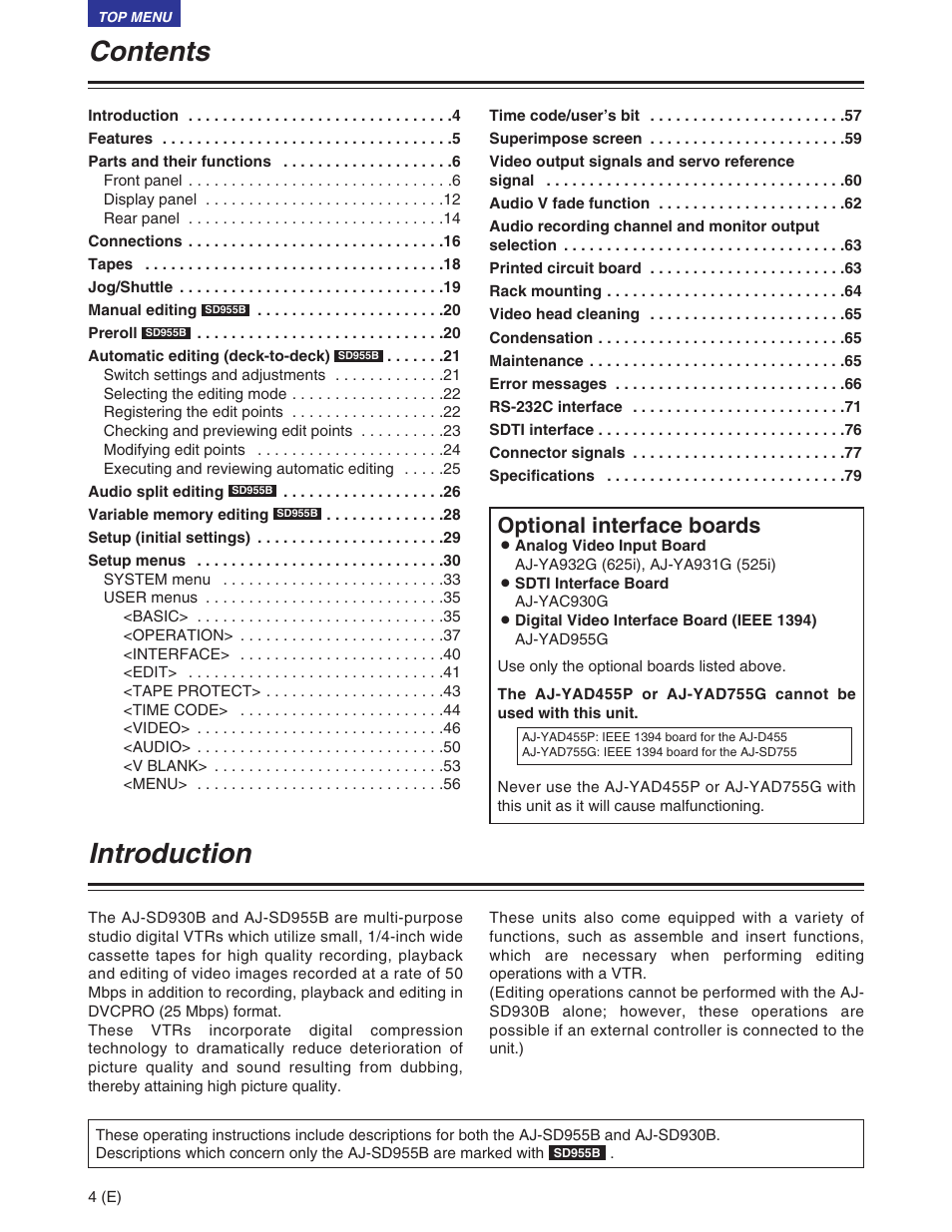 Panasonic AJ-SD930BE User Manual | Page 4 / 81