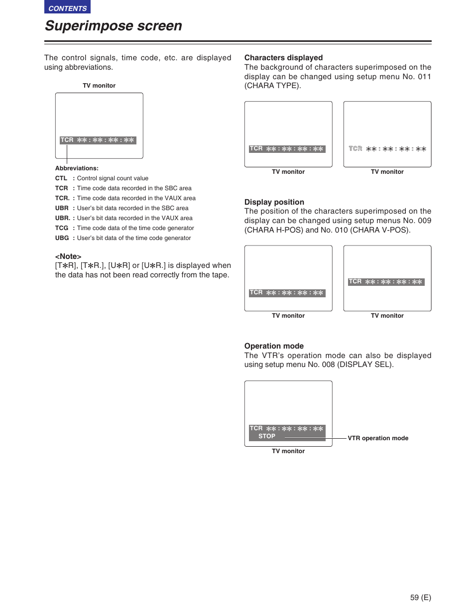 Superimpose screen | Panasonic AJ-SD930BE User Manual | Page 59 / 81
