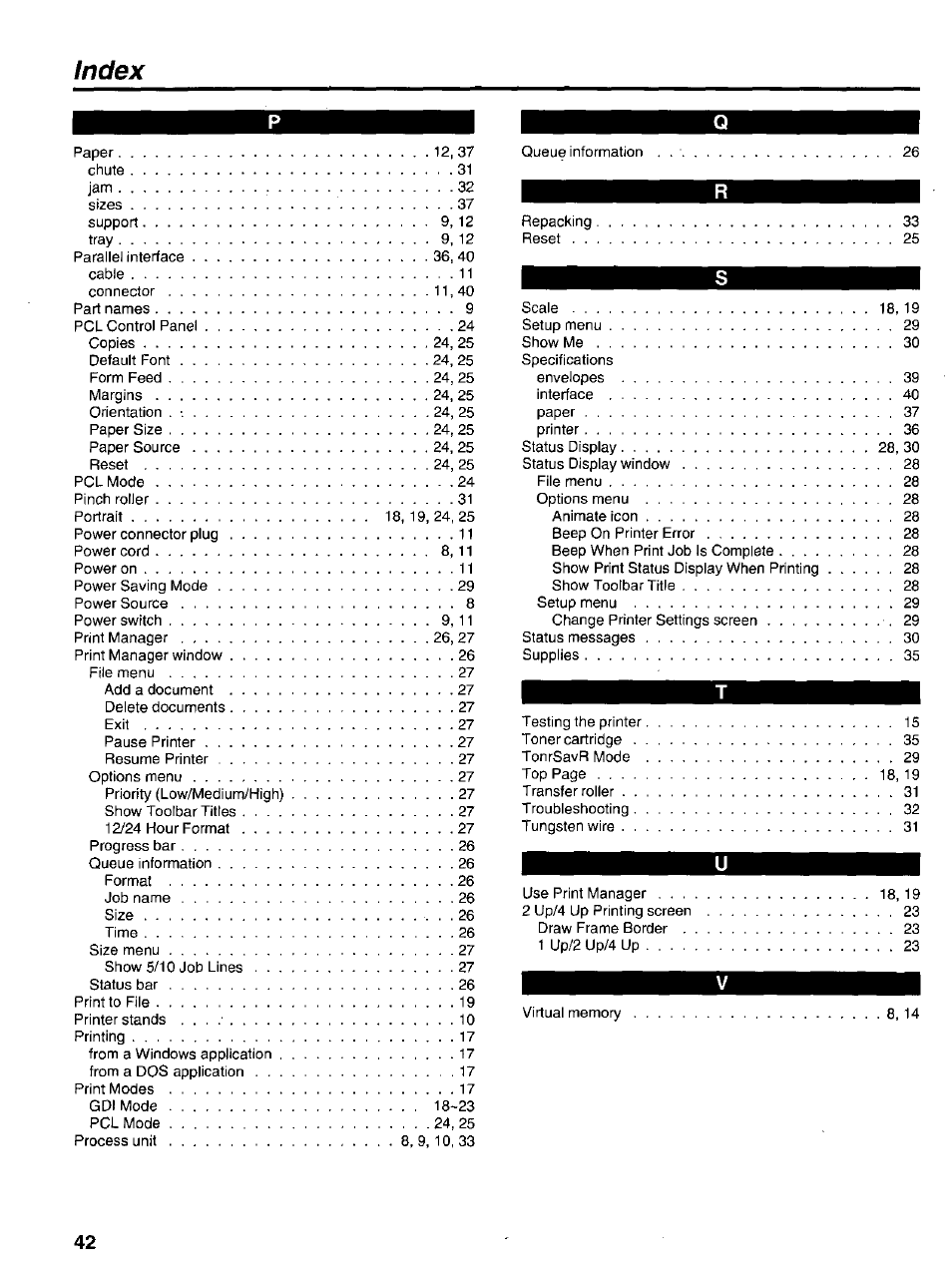 Index | Panasonic KX-P6100 User Manual | Page 42 / 44