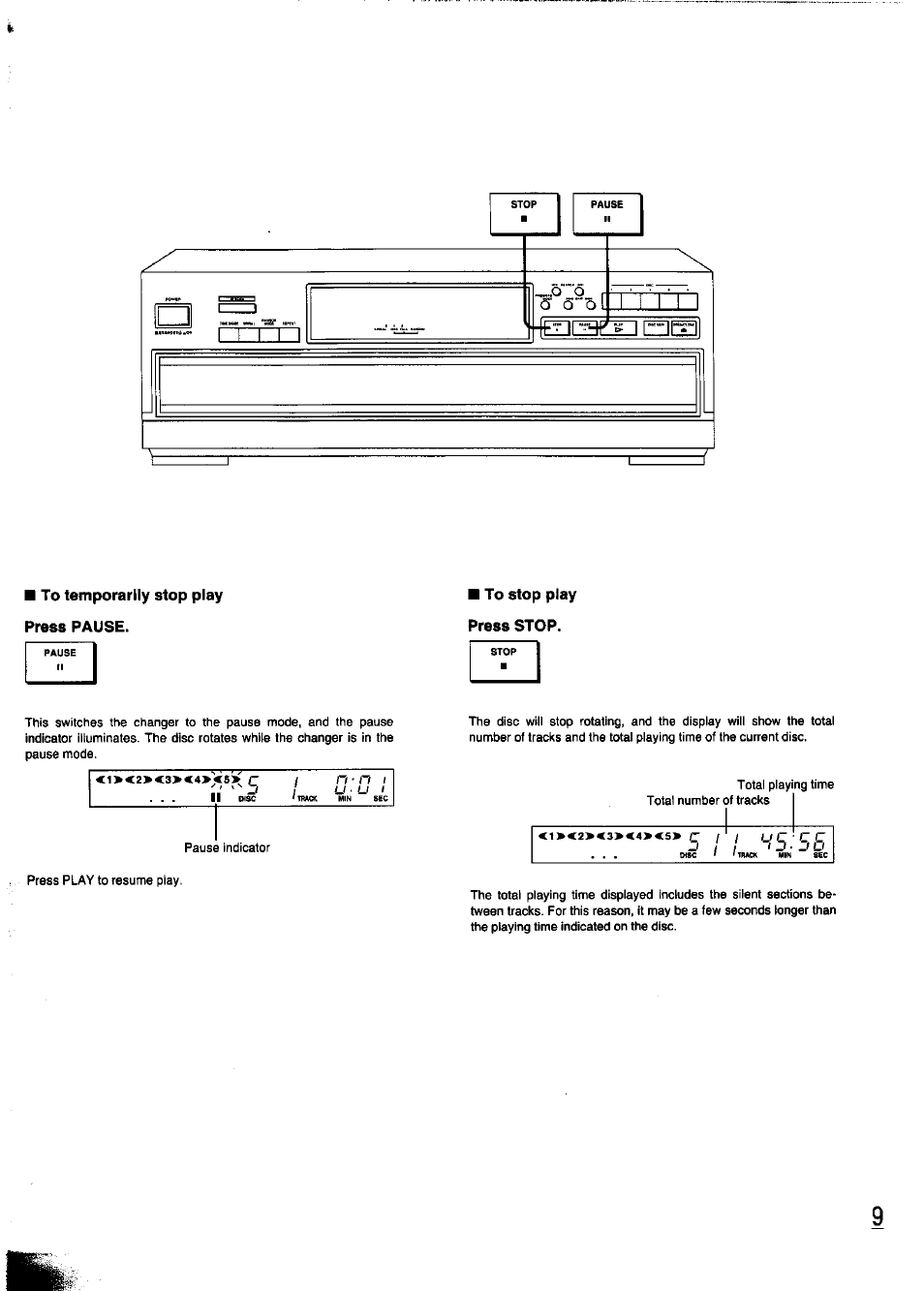 To temporarily stop play press pause, C c c | Panasonic SL-PD347 User Manual | Page 9 / 24