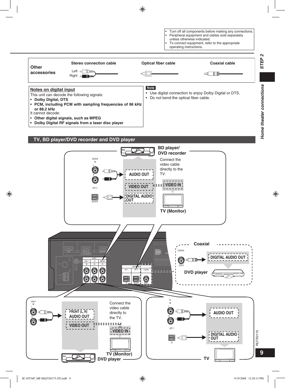 Tv, bd player/dvd recorder and dvd player | Panasonic SCHT56 User Manual | Page 9 / 24