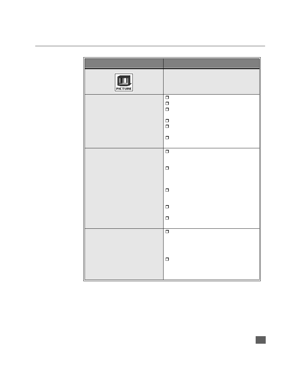 Roller guide feature chart (cont.) | Panasonic CinemaVision PT 51HX41 User Manual | Page 18 / 58