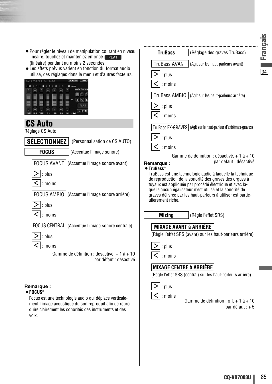 Cs auto, Français, Sélectionnez | Panasonic CQ-VD7003U User Manual | Page 85 / 150