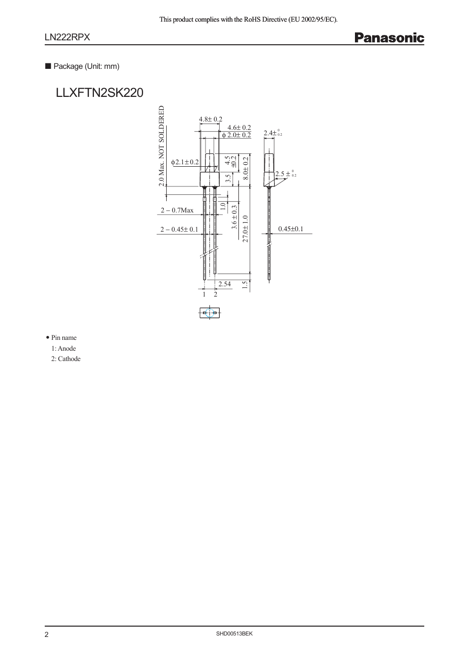 Llxftn2sk220, Ln222rpx | Panasonic Light Emitting Diodes LN222RPX User Manual | Page 2 / 3