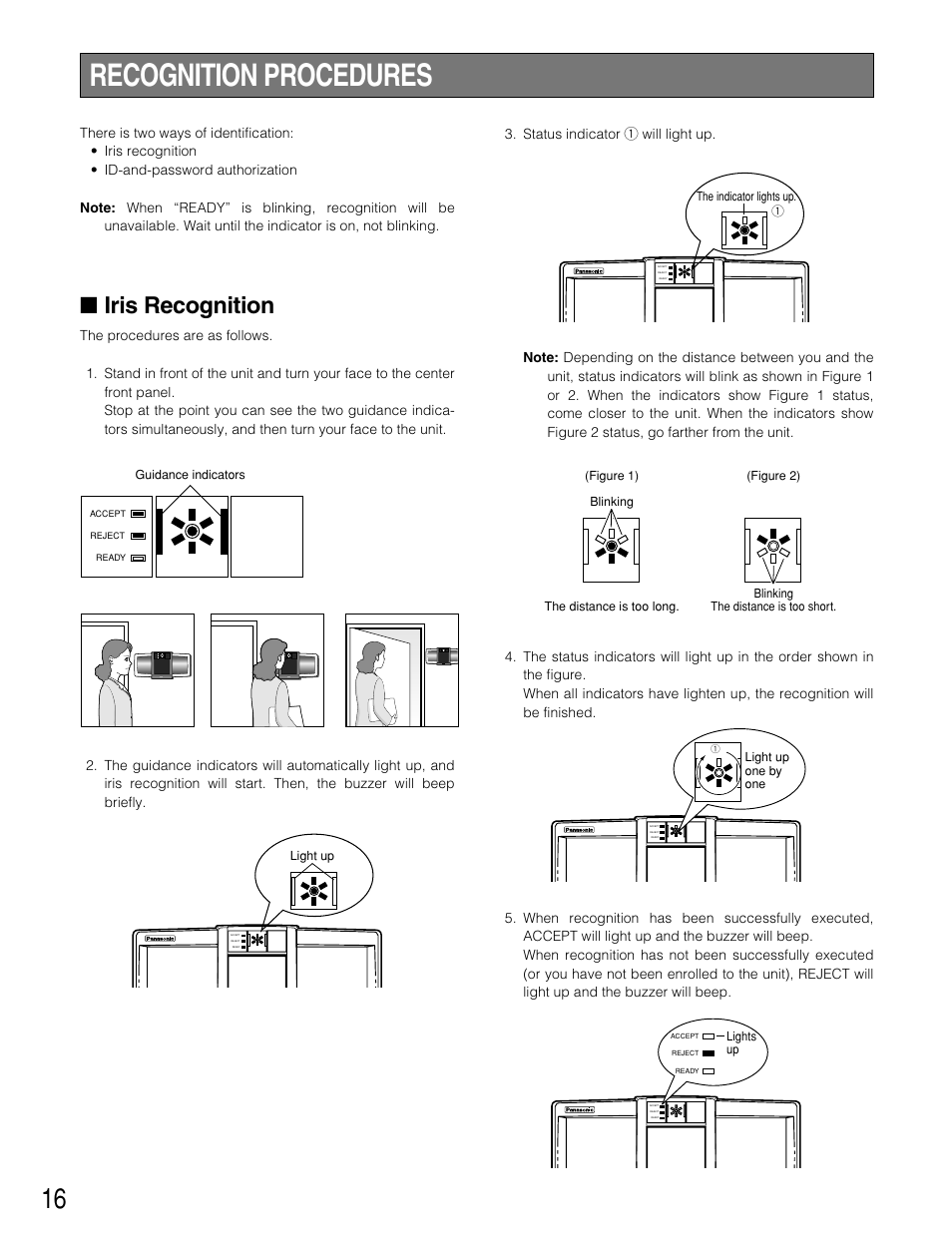 Recognition procedures, Iris recognition | Panasonic BM-ET500 User Manual | Page 16 / 24