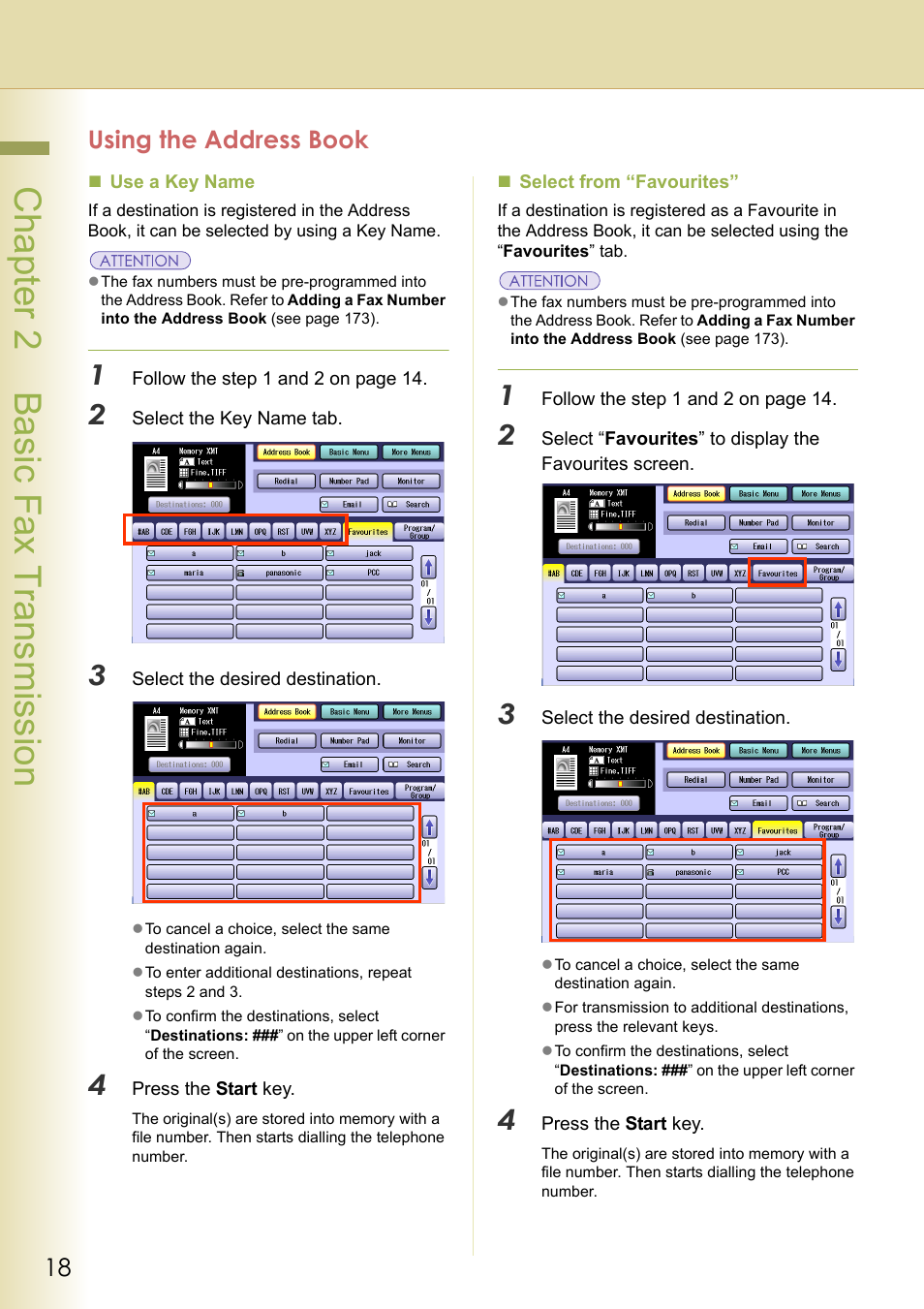 Using the address book, Chapter 2 basic fax transmission | Panasonic Laser Fax UF-6000 User Manual | Page 18 / 224