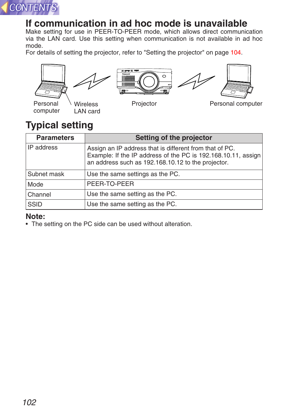 Typical setting, If communication in ad hoc mode is unavailable | Panasonic TQBH9003-6 User Manual | Page 102 / 146