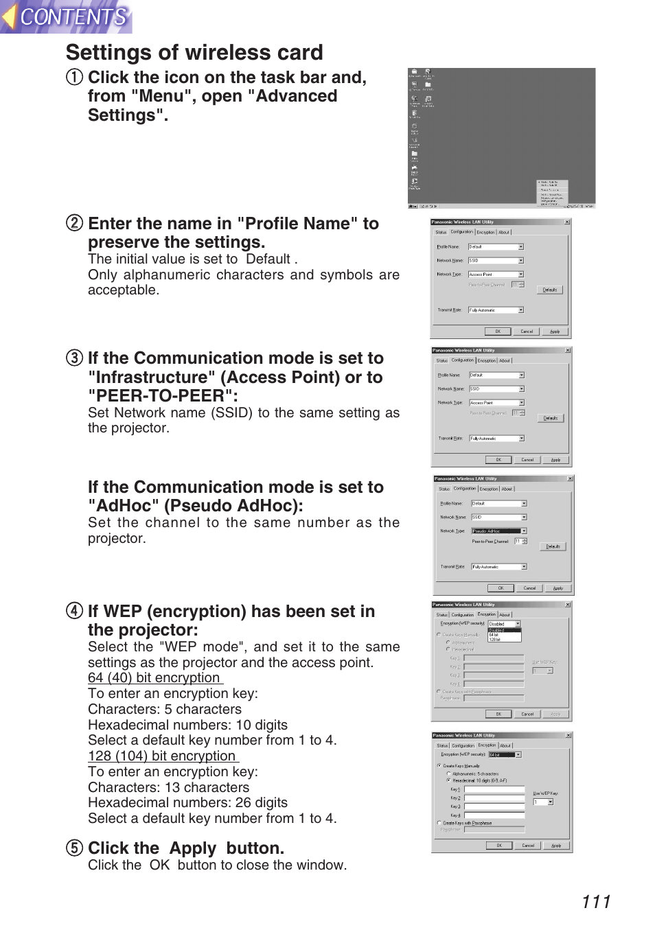 Settings of wireless card | Panasonic TQBH9003-6 User Manual | Page 111 / 146