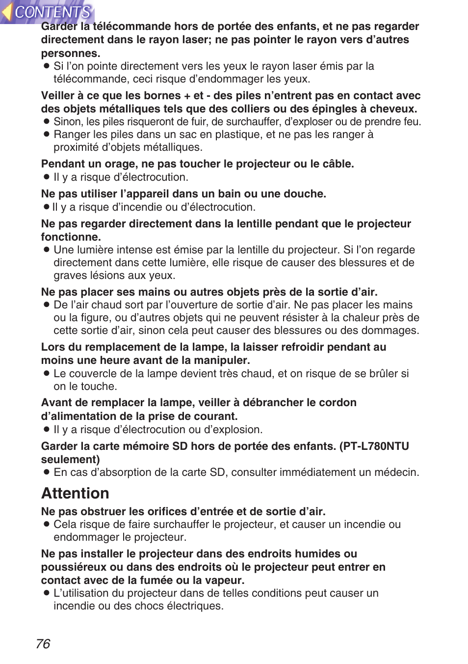 Attention | Panasonic TQBH9003-6 User Manual | Page 76 / 146