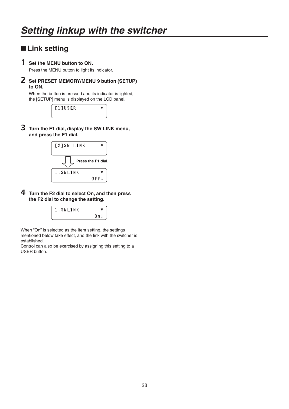 Setting linkup with the switcher, Link setting | Panasonic AW-RP50N User Manual | Page 28 / 48
