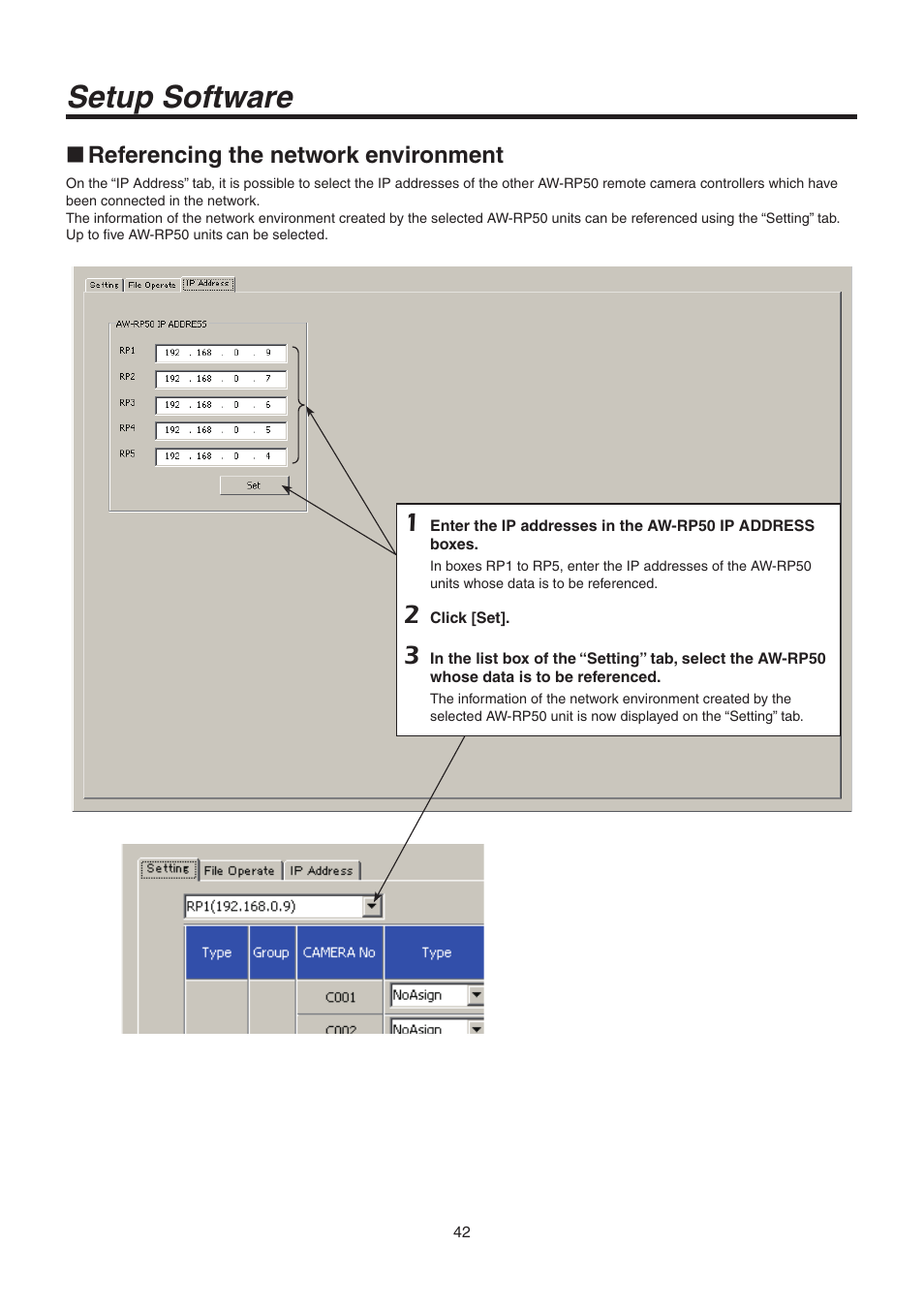 Setup software, Referencing the network environment | Panasonic AW-RP50N User Manual | Page 42 / 48