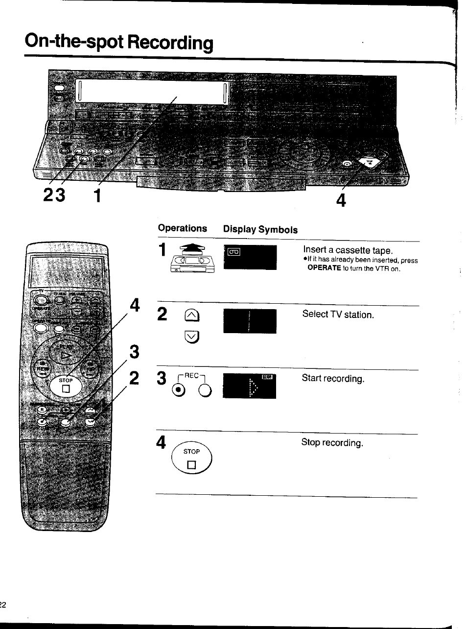 On-the-spot recording | Panasonic NV-HS1000EC User Manual | Page 22 / 62