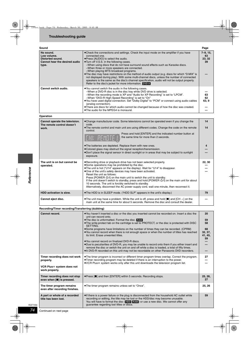Panasonic DMR-E500H User Manual | Page 74 / 84