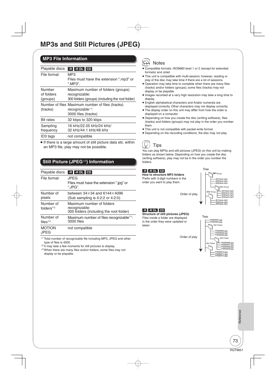 Mp3s and still pictures (jpeg), Mp3 file information still picture (jpeg, Information | Tips | Panasonic DMR-EZ47VEB User Manual | Page 73 / 96
