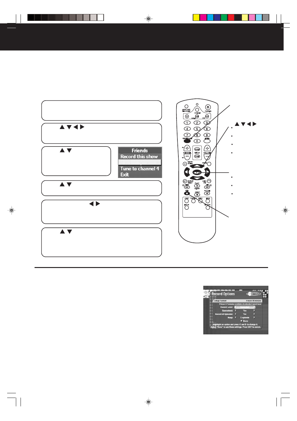 Setting the recording options, Record options settings | Panasonic PV-HS2000 User Manual | Page 29 / 60