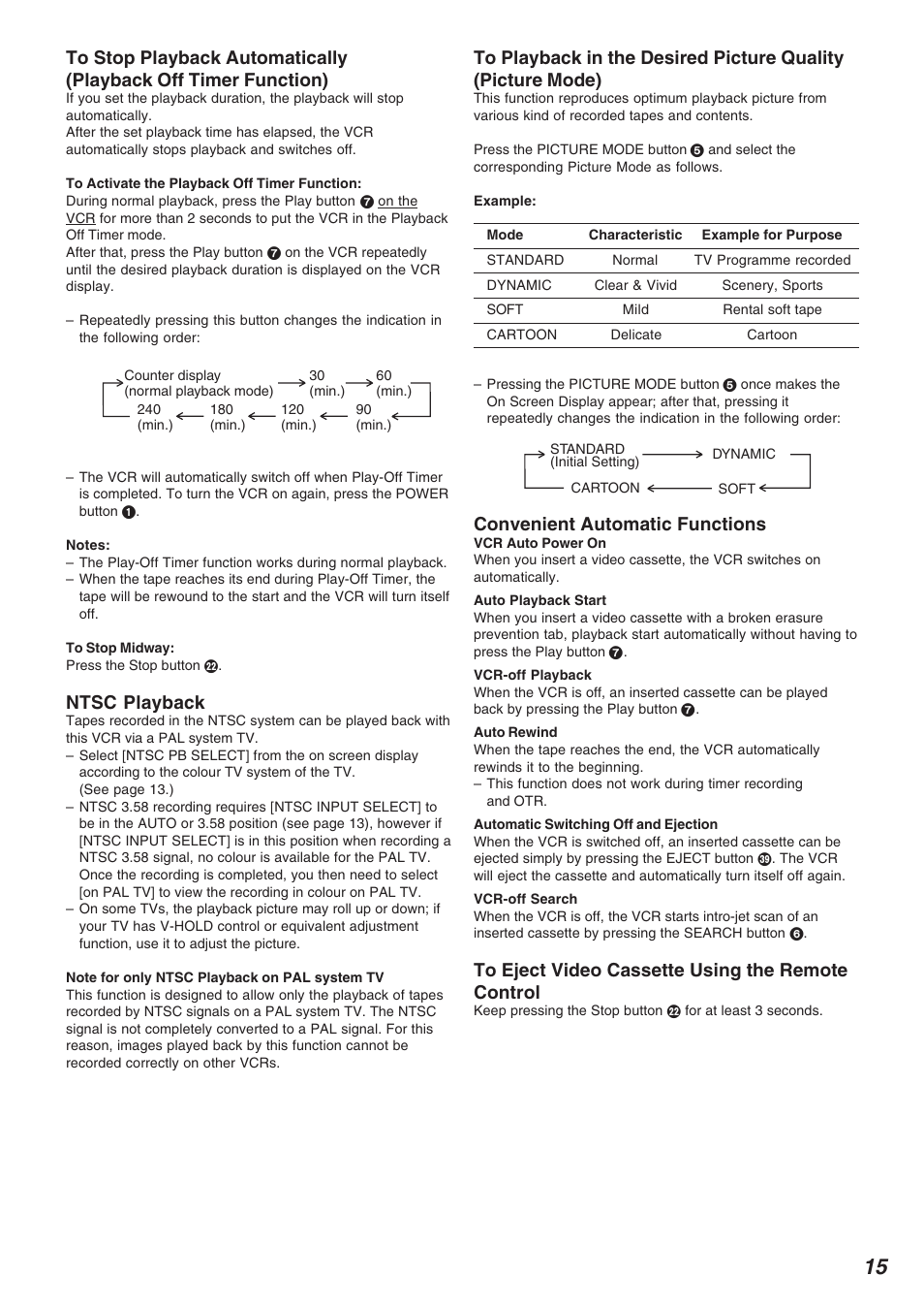 Convenient automatic functions, Ntsc playback | Panasonic NV-FJ720 User Manual | Page 15 / 32