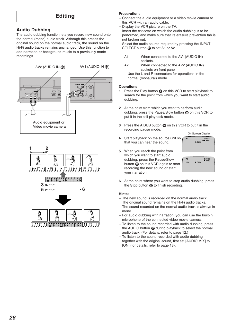 Editing, Audio dubbing | Panasonic NV-FJ720 User Manual | Page 26 / 32