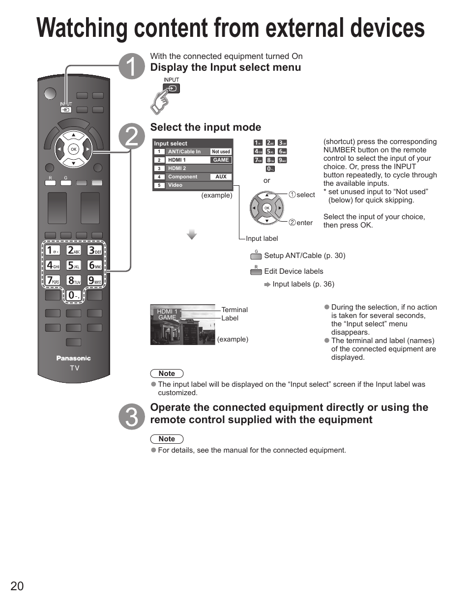 Watching content from external devices | Panasonic TC-42PX34 User Manual | Page 20 / 50
