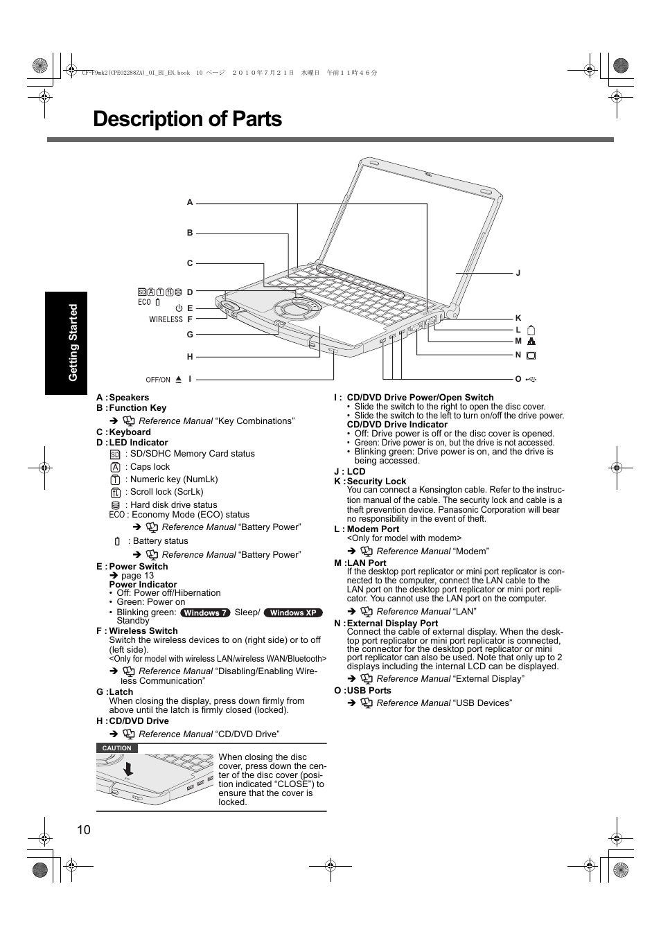 Description of parts | Panasonic CF-F9 User Manual | Page 10 / 36