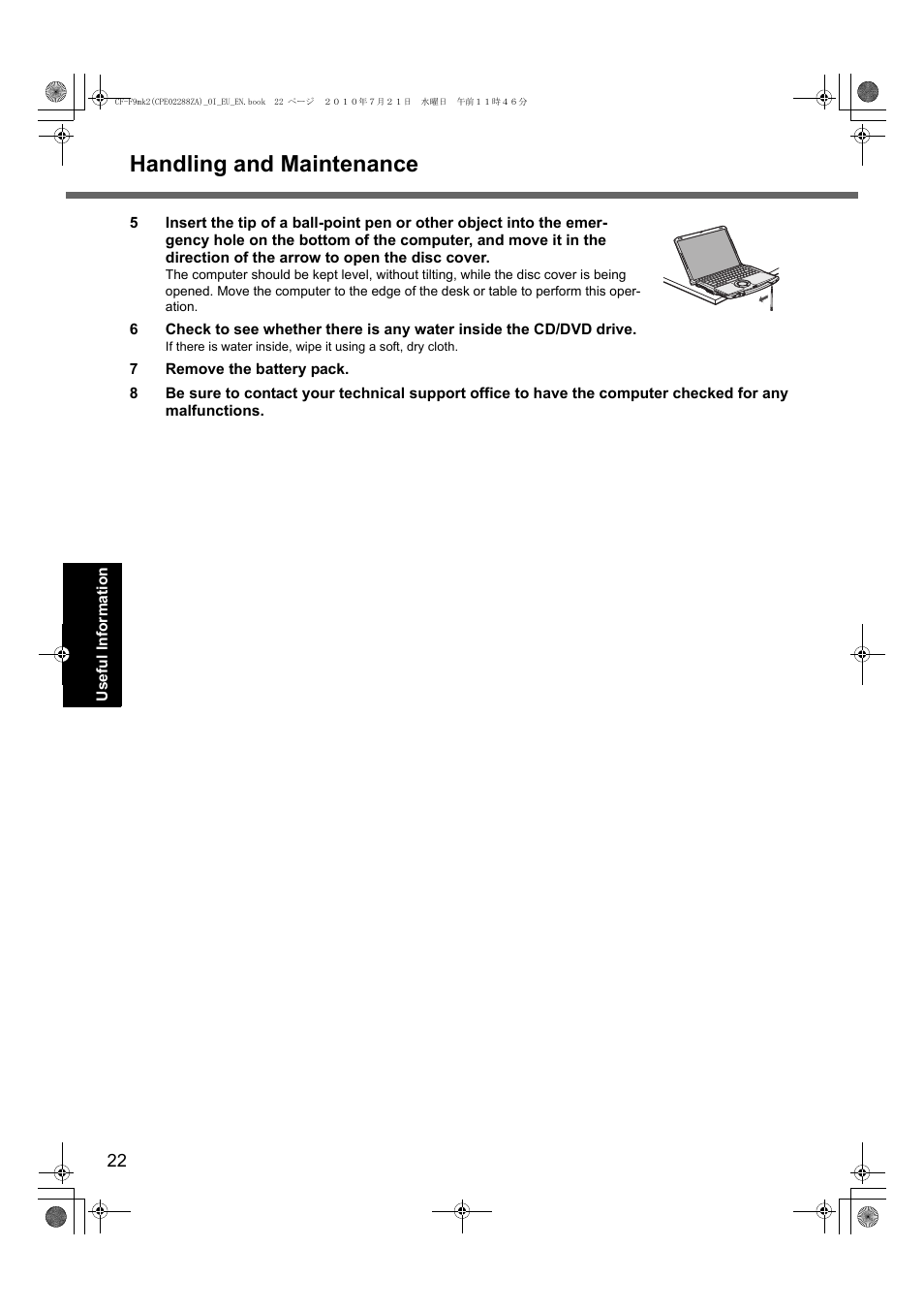 Handling and maintenance | Panasonic CF-F9 User Manual | Page 22 / 36