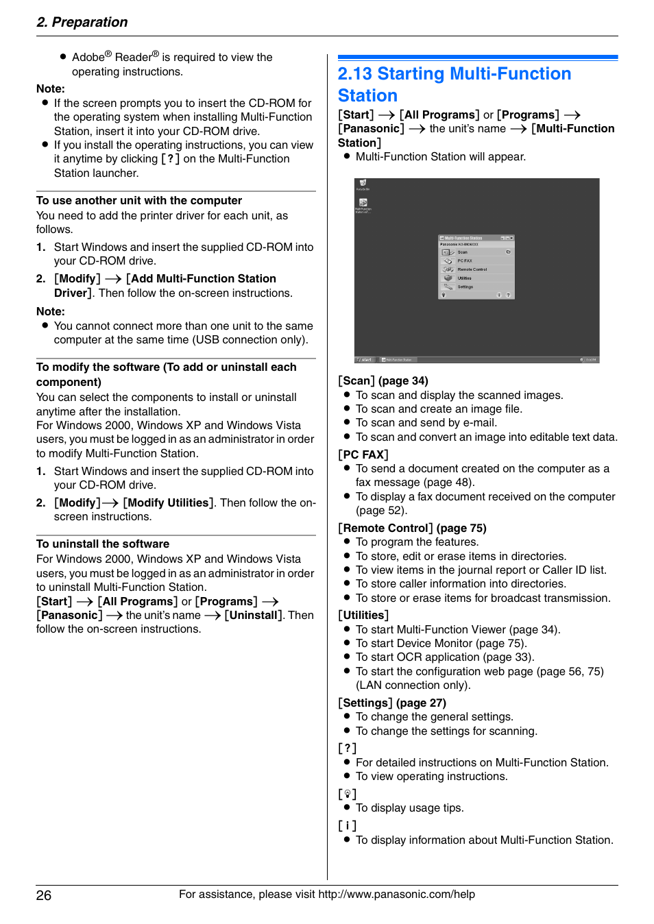 13 starting multi-function station, Starting multi-function station, 13 starting multi-function station | Preparation 26 | Panasonic KX-MC6020 User Manual | Page 26 / 120