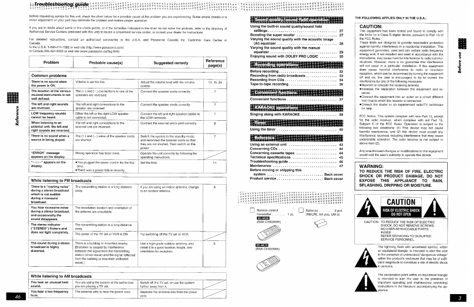 Caution | Panasonic SCAK75 User Manual | Page 3 / 48