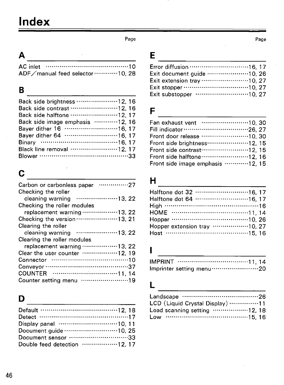 Index | Panasonic KVS2055L User Manual | Page 46 / 48