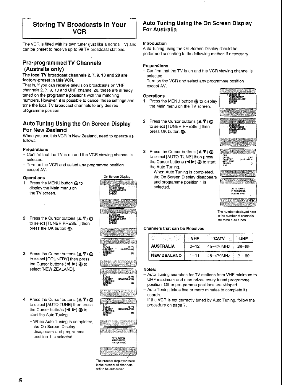 Pre-programmed tv channels (australia only), Preparations, Operations | Introduction, Notes | Panasonic NV-SJ230A User Manual | Page 6 / 22