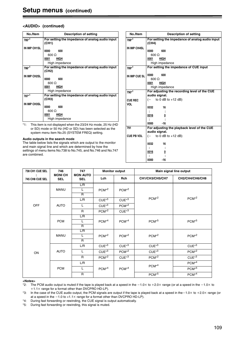 Setup menus, Continued) | Panasonic AJ-HD1800P User Manual | Page 109 / 142