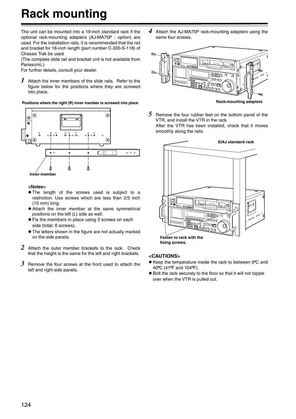 Rack mounting | Panasonic AJ-HD1800P User Manual | Page 124 / 142