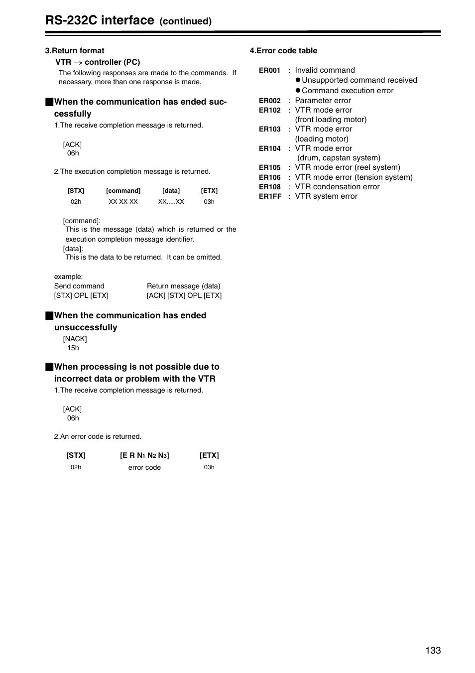 Rs-232c interface, Continued) | Panasonic AJ-HD1800P User Manual | Page 133 / 142