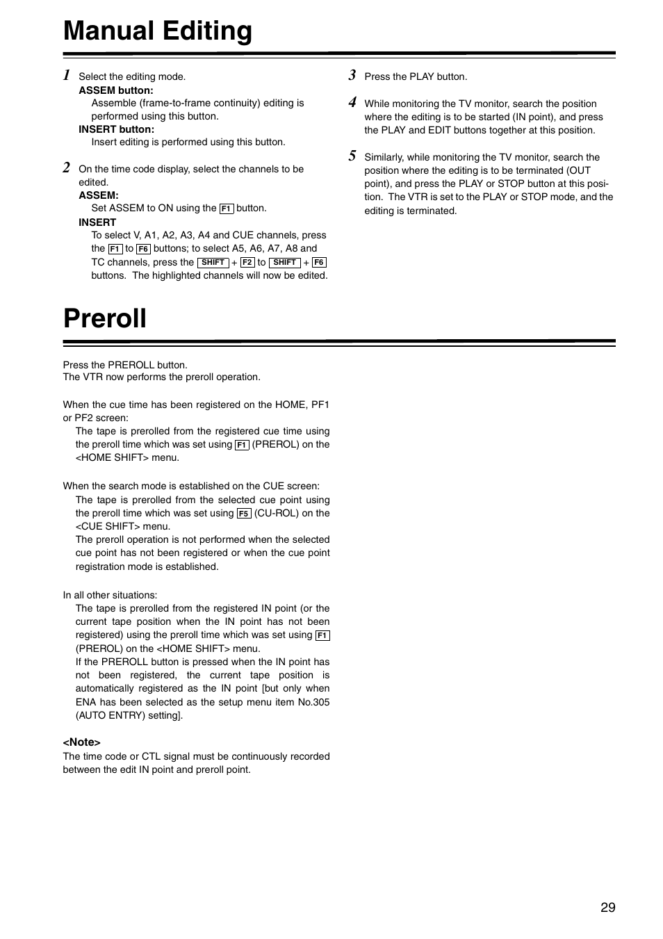 Manual editing, Preroll | Panasonic AJ-HD1800P User Manual | Page 29 / 142