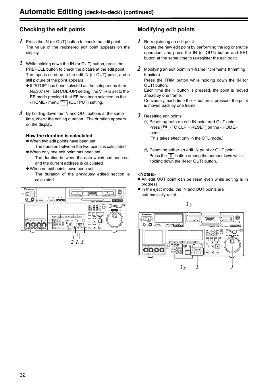 Checking the edit points, Modifying edit points, Checking the edit points modifying edit points | Automatic editing | Panasonic AJ-HD1800P User Manual | Page 32 / 142