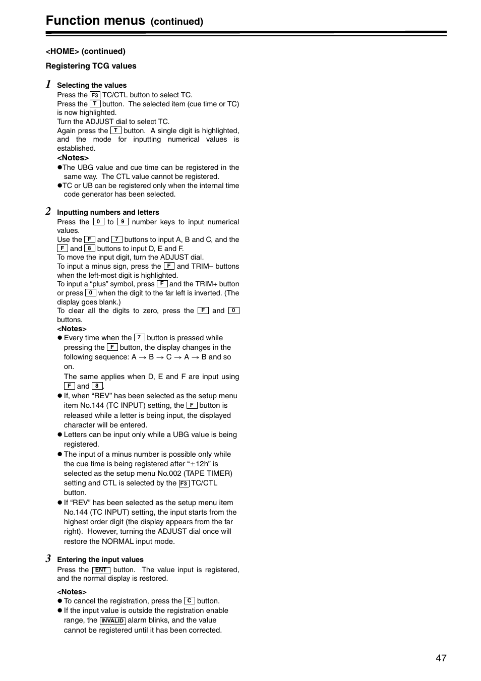 Function menus, Continued) | Panasonic AJ-HD1800P User Manual | Page 47 / 142