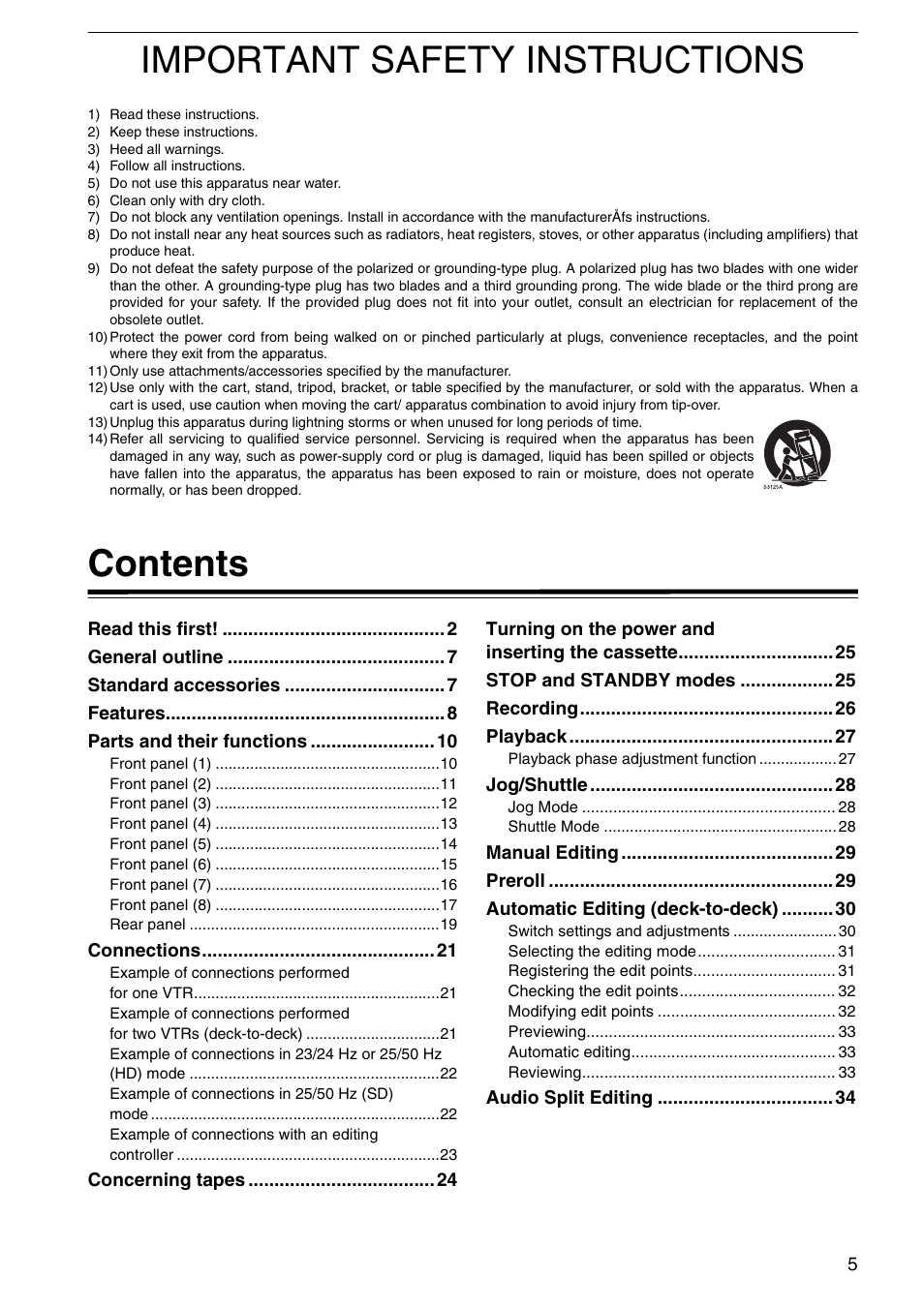 Panasonic AJ-HD1800P User Manual | Page 5 / 142