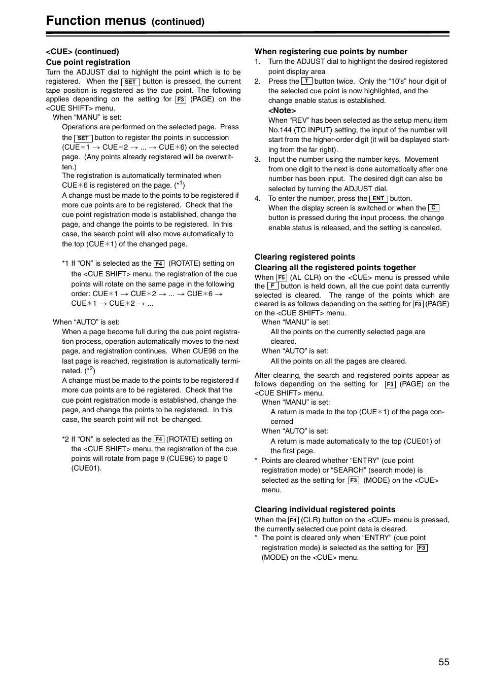 Function menus, Continued) | Panasonic AJ-HD1800P User Manual | Page 55 / 142