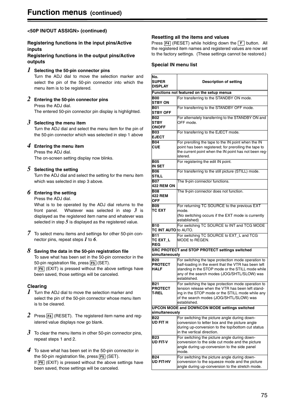 Function menus, Continued) | Panasonic AJ-HD1800P User Manual | Page 75 / 142