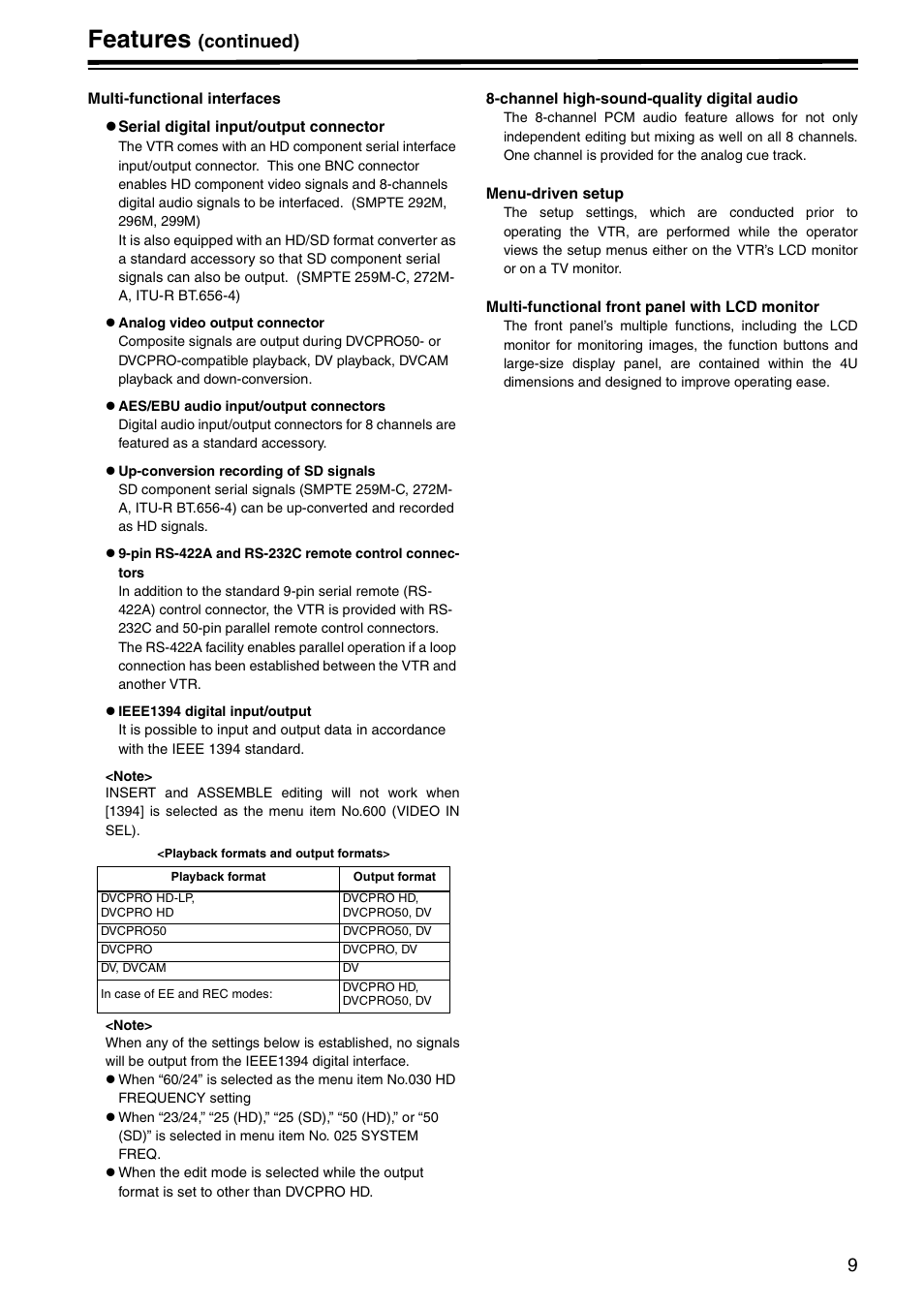 Features, Continued) | Panasonic AJ-HD1800P User Manual | Page 9 / 142