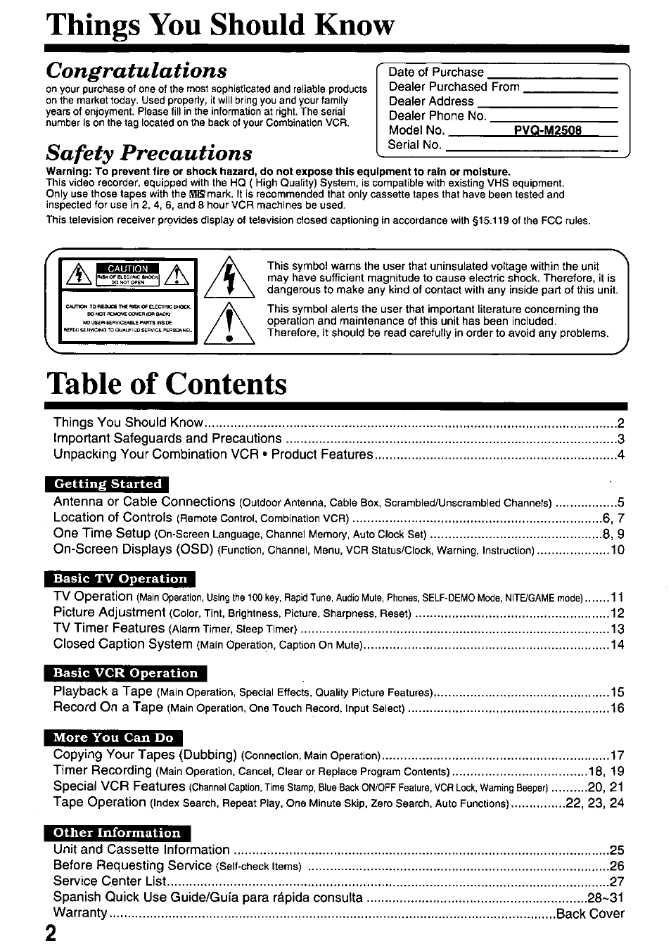 Panasonic PVQ-M2508 User Manual | Page 2 / 32