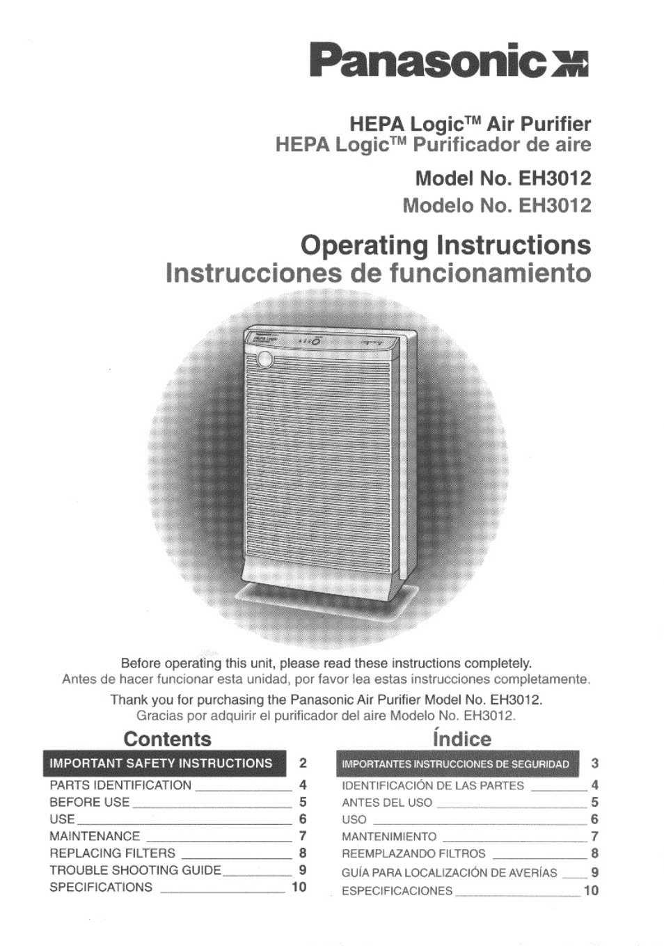 Panasonic HEPA LOGIC EH3012 User Manual | 12 pages