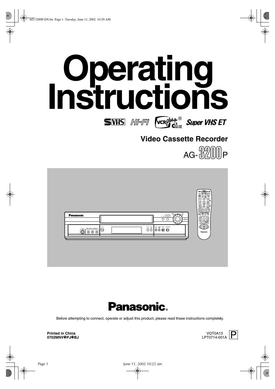 Panasonic AG-3200P User Manual | 24 pages