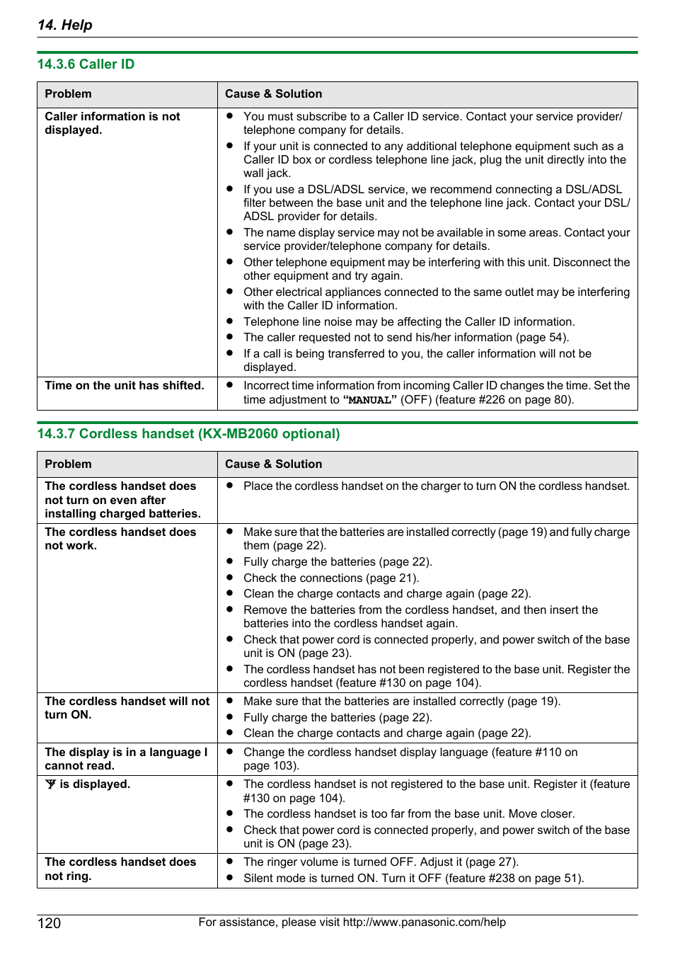 6 caller id, 7 cordless handset (kx-mb2060 optional), Help | Panasonic KX-MB2060 User Manual | Page 120 / 160