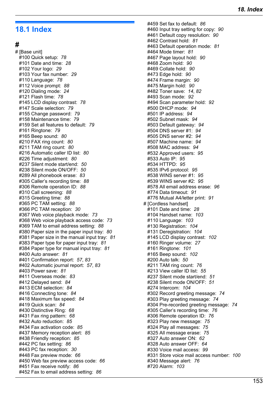 Index, 1 index | Panasonic KX-MB2060 User Manual | Page 153 / 160