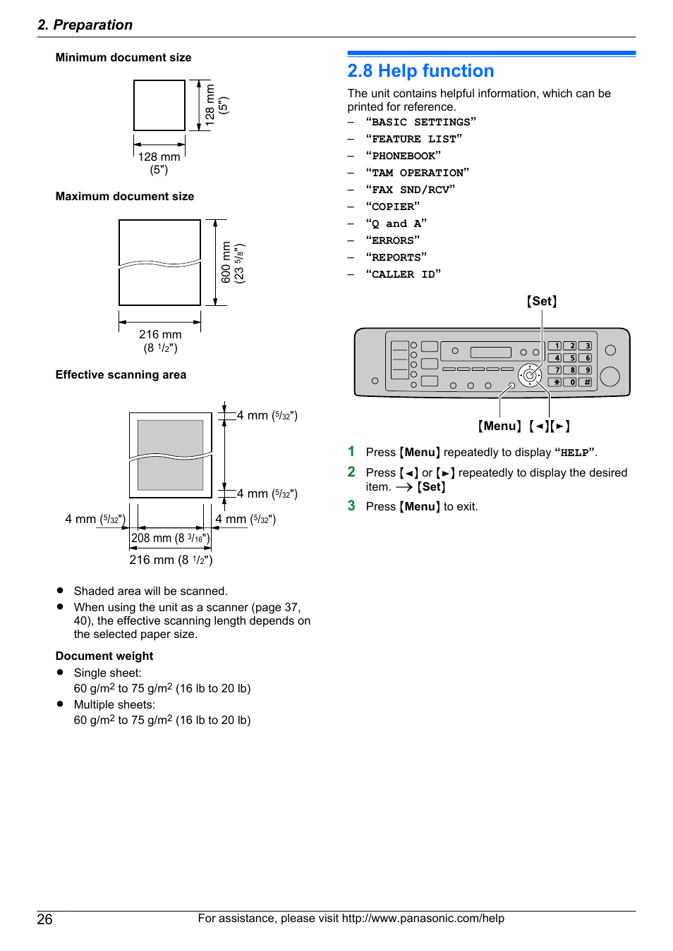 Help, 8 help function, Help function | Preparation | Panasonic KX-MB2060 User Manual | Page 26 / 160