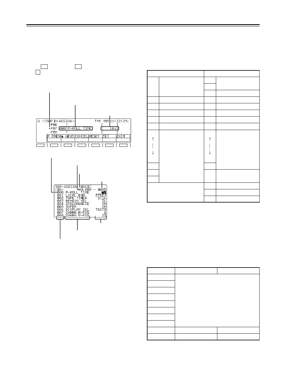 Function menus, 50p in/out assign, Pins in which functions can be registered | Registered item names, Registered values | Panasonic AJ-HD1700 User Manual | Page 72 / 134