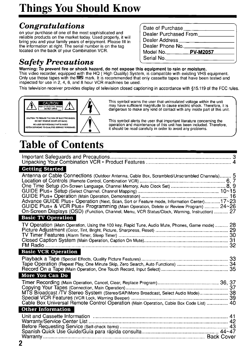 Panasonic OMNIVISION PV-M2057 User Manual | Page 2 / 48