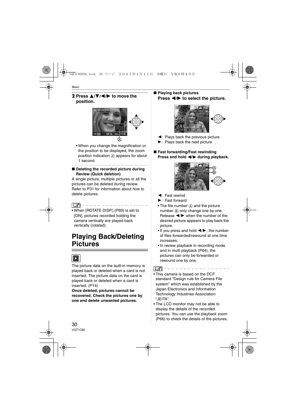 Playing back/deleting pictures | Panasonic DMC-LZ7 User Manual | Page 30 / 104